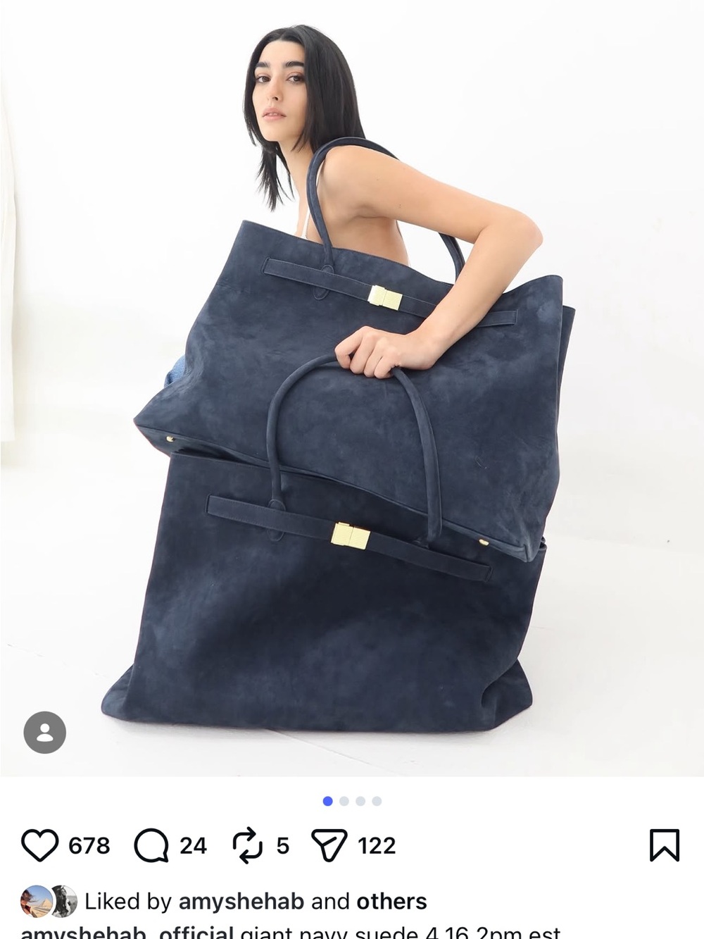 Amy Shehab Giant Navy Suede Tote Bag - Picture 9 of 14